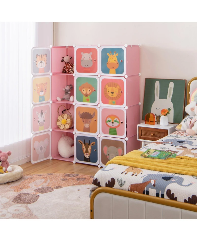Gouun 12-Cube Kids Wardrobe Closet Hanging Section Doors Storage Organizer