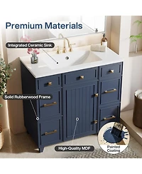 Tribesigns 36 Inch Bathroom Vanity with Sink, Modern Bathroom Cabinet with Soft-Closing Door and 4 Drawers, Adjustable Shelf, Solid Wood Frame