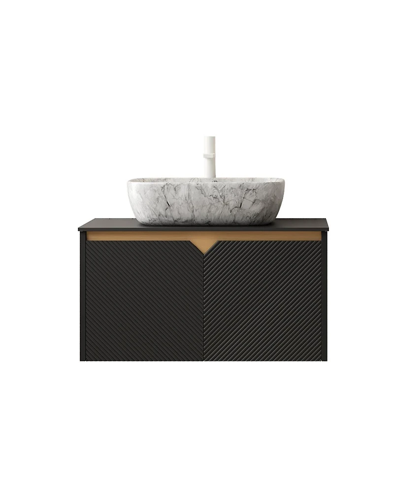 Sillysis Wall Mounted Bathroom Vanity with Sintered Stone Top, Volakas Marble Pattern Sink, Soft Close Doors