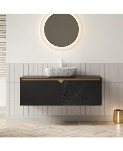 Sillysis Wall Mounted Bathroom Vanity With Sintered Stone Top Volakas Marble Pattern Sink Soft Close Doors Modern Floating Cabinet