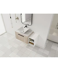 Sillysis Wall Mounted Bathroom Vanity with Ceramic Vessel Sink, Side Storage Shelf, Soft Close Doors