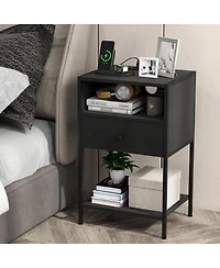 Gymax 2 pieces Nightstand w/ Charging Station Bedside Table Usb Ports and Outlets