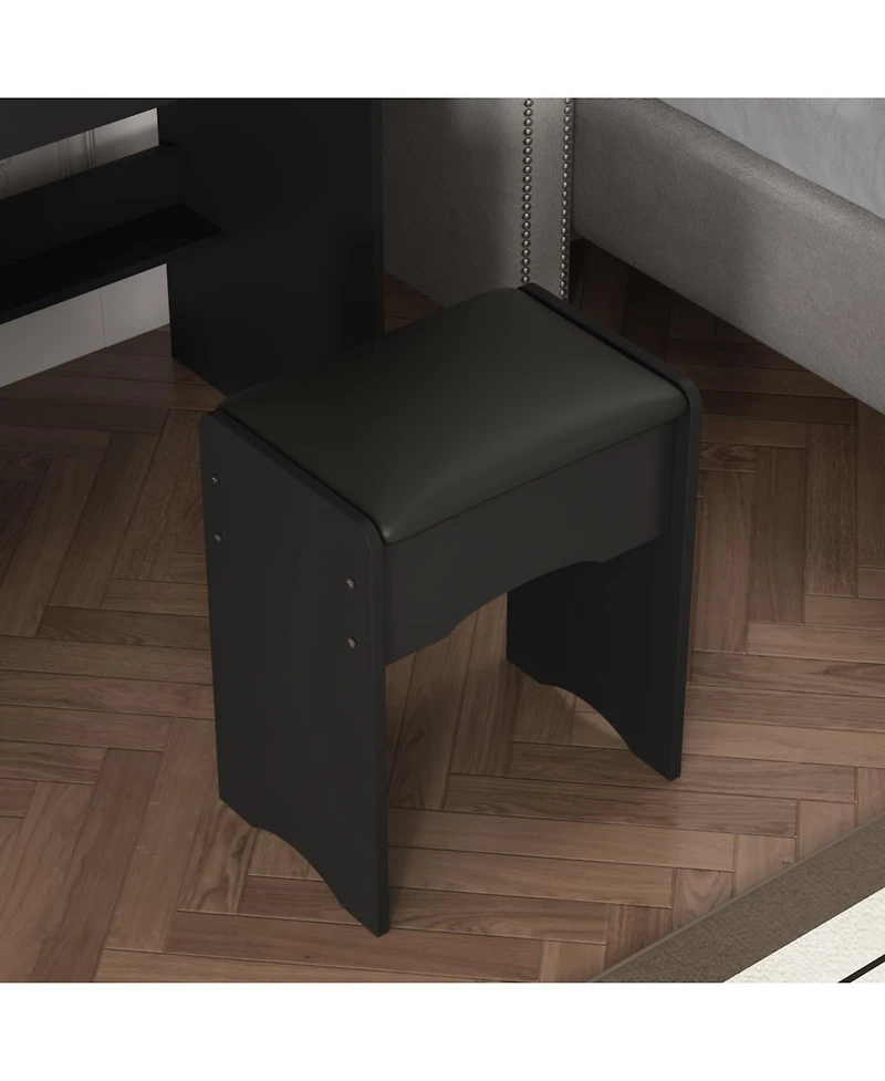 Homsee 52-Inch Vanity Desk with Matching Stool - Modern Makeup Table Led Light & Sliding Mirror | 2-in-1 Dresser Nightstand Combo