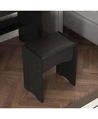 Homsee 52-Inch Vanity Desk with Matching Stool - Modern Makeup Table Led Light & Sliding Mirror | 2-in-1 Dresser Nightstand Combo