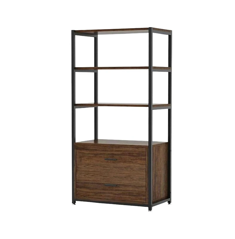 Slickblue Multi-Tier Bookshelf with 2 Drawers for Office, Bedroom, or Living Room