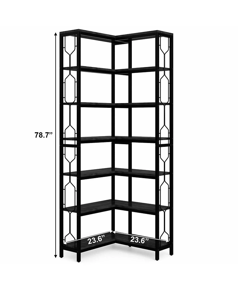 Slickblue Industrial Corner Bookcase with 7 Open Storage Shelves
