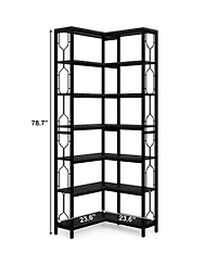 Slickblue Industrial Corner Bookcase with 7 Open Storage Shelves