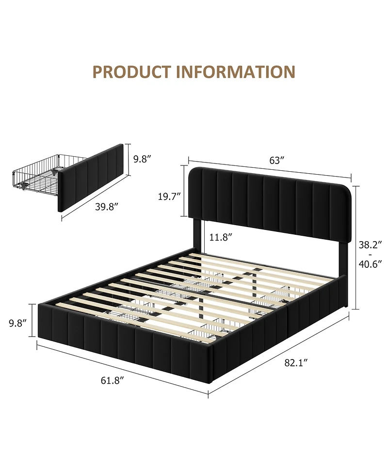 homfan Velvet Platform Bed Frame Channel Tufted Wingback Headboard Upholstered Wood Slats No Box Spring