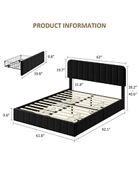 homfan Velvet Platform Bed Frame Channel Tufted Wingback Headboard Upholstered Wood Slats No Box Spring
