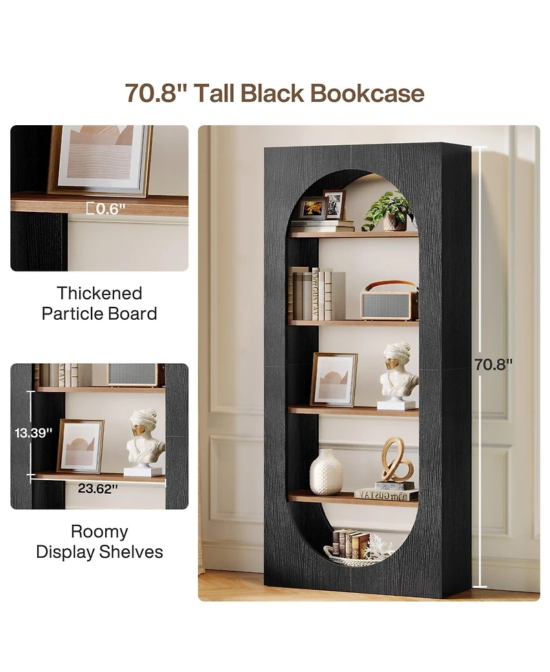Slickblue Freestanding 5 Shelf Arched Bookcase Storage Organizer Unit