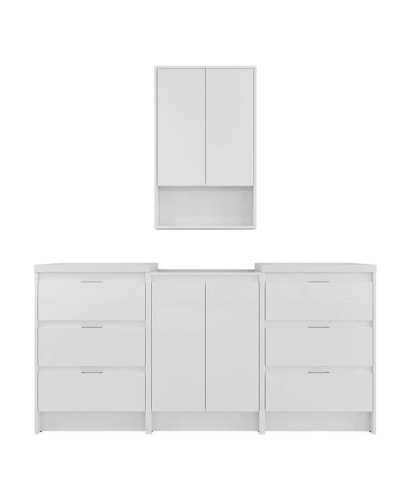 Sillysis 71 Inch Double Sink Modern Freestanding Bathroom Vanity with Resin Sinks, Soft Close Drawers, Storage and Wall Cabinets