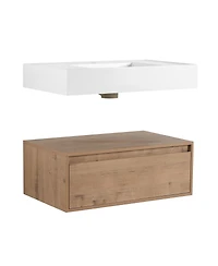 Sillysis 29.5 Inch Wall Mounted Modern Bathroom Vanity with Resin Sink, Soft Close Drawer, Two Tall Side Cabinets for Ample Storage