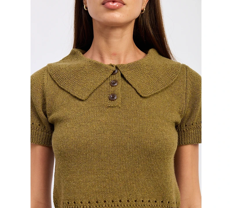 En Saison Women's Elin Short-Sleeve Polo Sweater