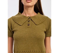 En Saison Women's Elin Short-Sleeve Polo Sweater