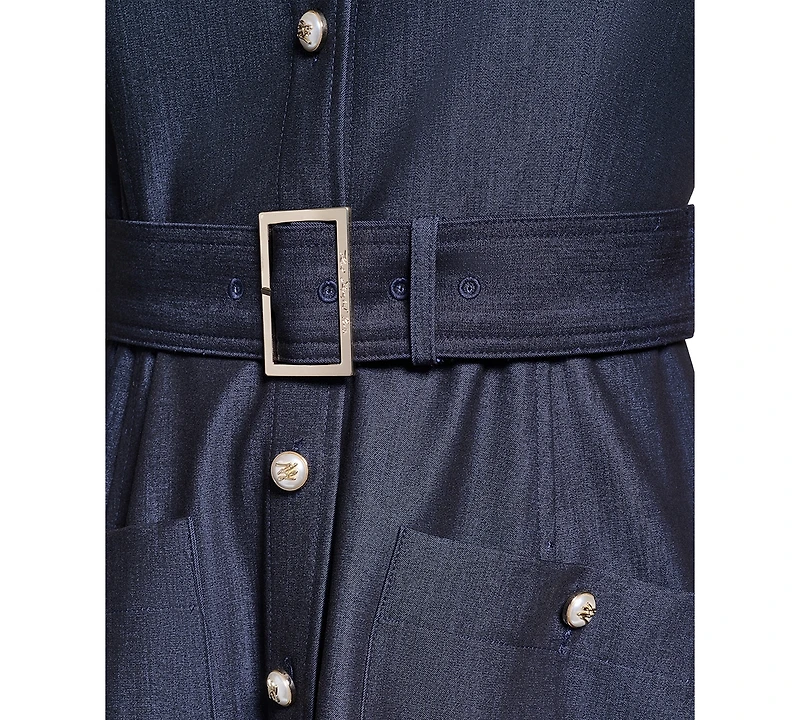 Karl Lagerfeld Paris Women's Denim Belted Midi Shirt Dress