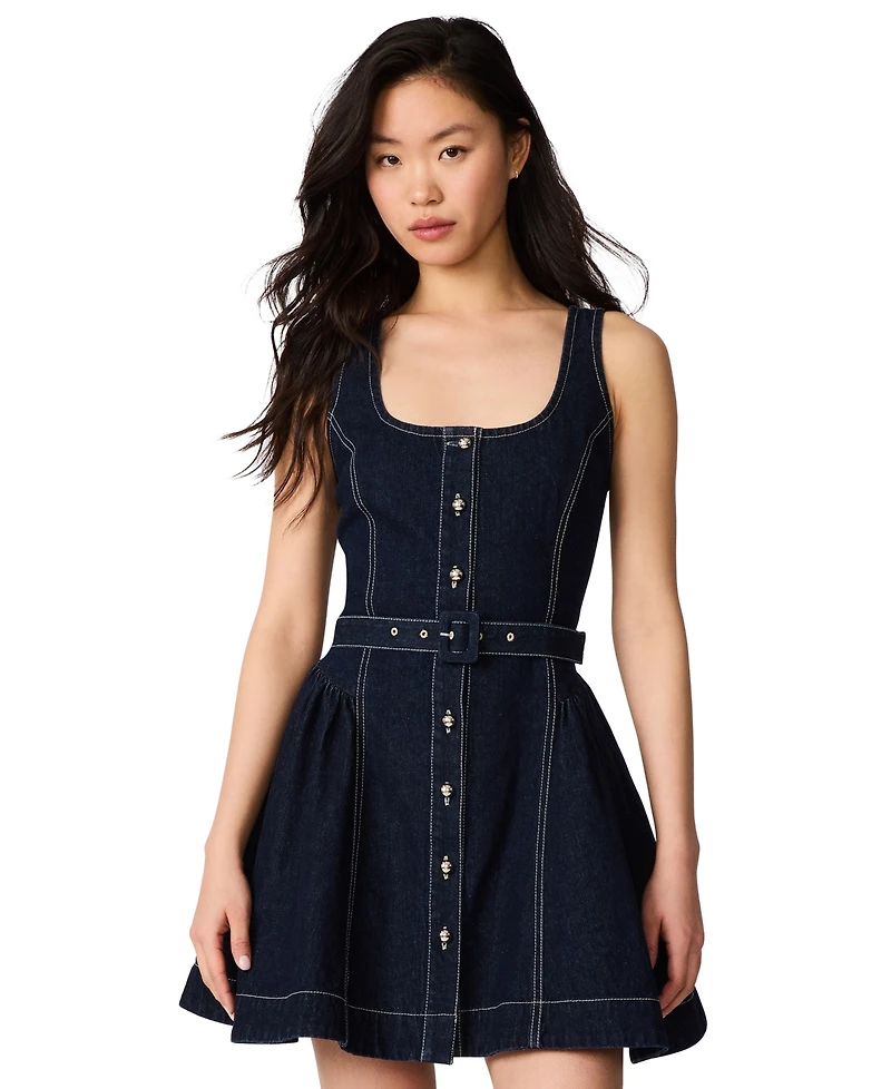 Steve Madden Juniors' Maila Denim Button-Front Mini Dress