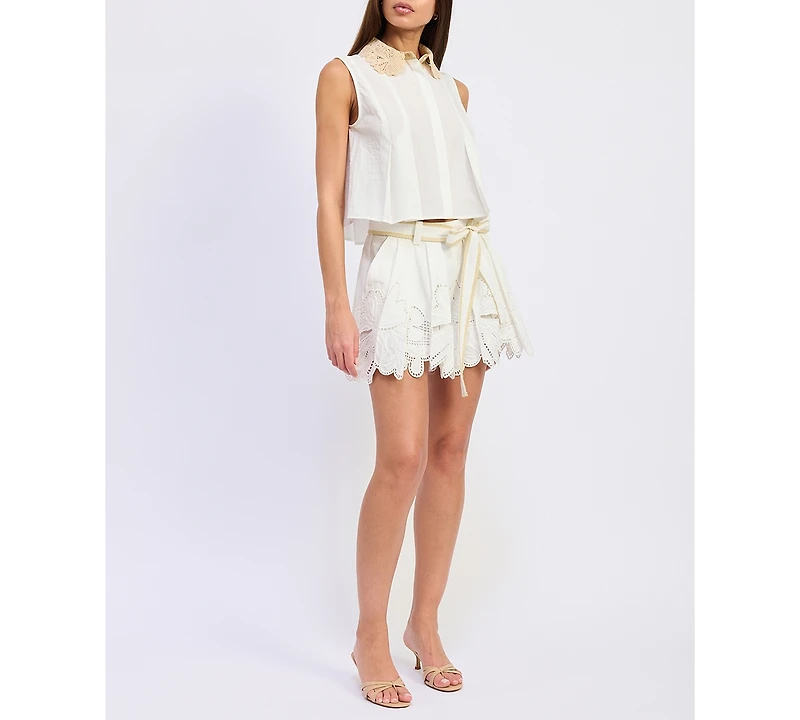 En Saison Women's Anna Embroidered High-Rise Shorts