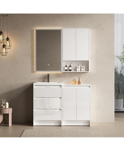 Sillysis 47 Inch Modern Freestanding Bathroom Vanity with Resin Sink, Soft Close Drawers, Storage Cabinet and Wall Cabinet