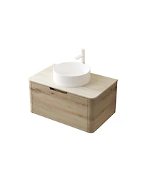 Sillysis Wall Mounted Bathroom Vanity with Ceramic Round Basin, Sintered Stone Top, Soft Close Drawer, Available in 24 30 36 Inch