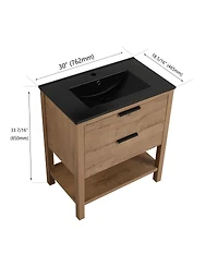Sillysis Freestanding Bathroom Vanity with Ceramic Sink, Modern Soft Close Drawers, Open Storage Shelf, Plywood Base
