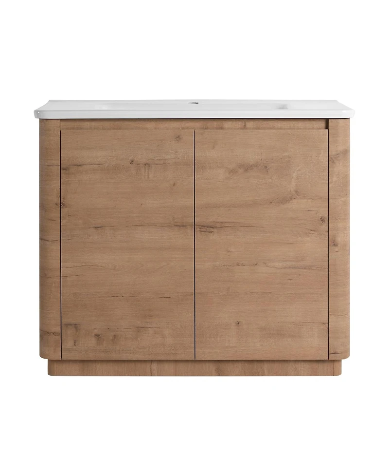 Sillysis Freestanding Bathroom Vanity with Ceramic Sink, Modern Plywood Cabinet, Soft Close Doors, Ample Storage