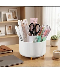 Sevorley 5-Slot Rotating Pencil Holder, 360-Degree Desk Organizer for Office