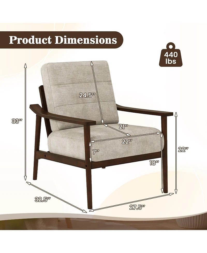 Slickblue Modern Accent Chair with Rubber Wood Armrests and Legs
