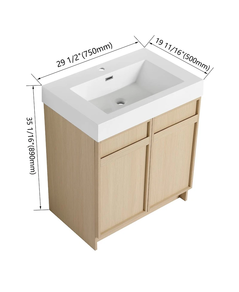 Sillysis 30 Inch Bathroom Vanity with Resin Sink, Soft Close Doors, Adjustable Shelf, Ample Storage for Modern Bathrooms