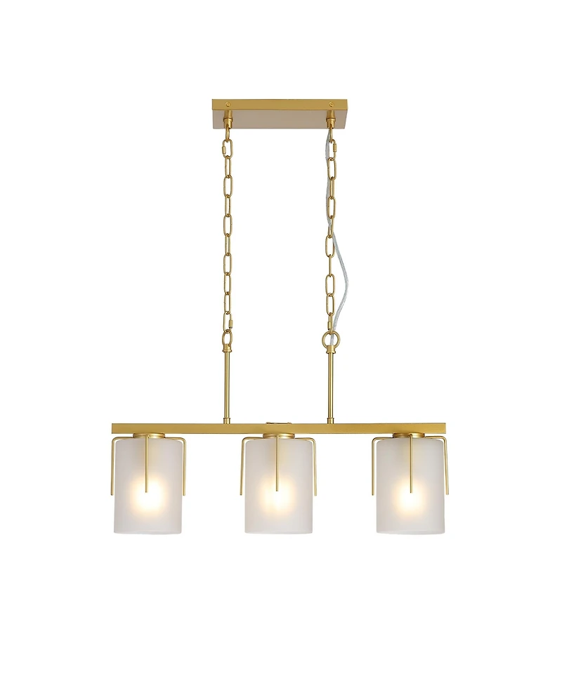 Midola Modern 3-Light Linear Chandelier, E26 Base, Adjustable Height Pendant Light with Frosted Glass Shades, Kitchen Island Lighting