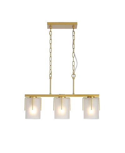 Midola Modern 3-Light Linear Chandelier, E26 Base, Adjustable Height Pendant Light with Frosted Glass Shades, Kitchen Island Lighting