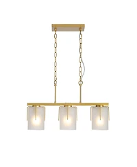 Midola Modern 3-Light Linear Chandelier, E26 Base, Adjustable Height Pendant Light with Frosted Glass Shades, Kitchen Island Lighting