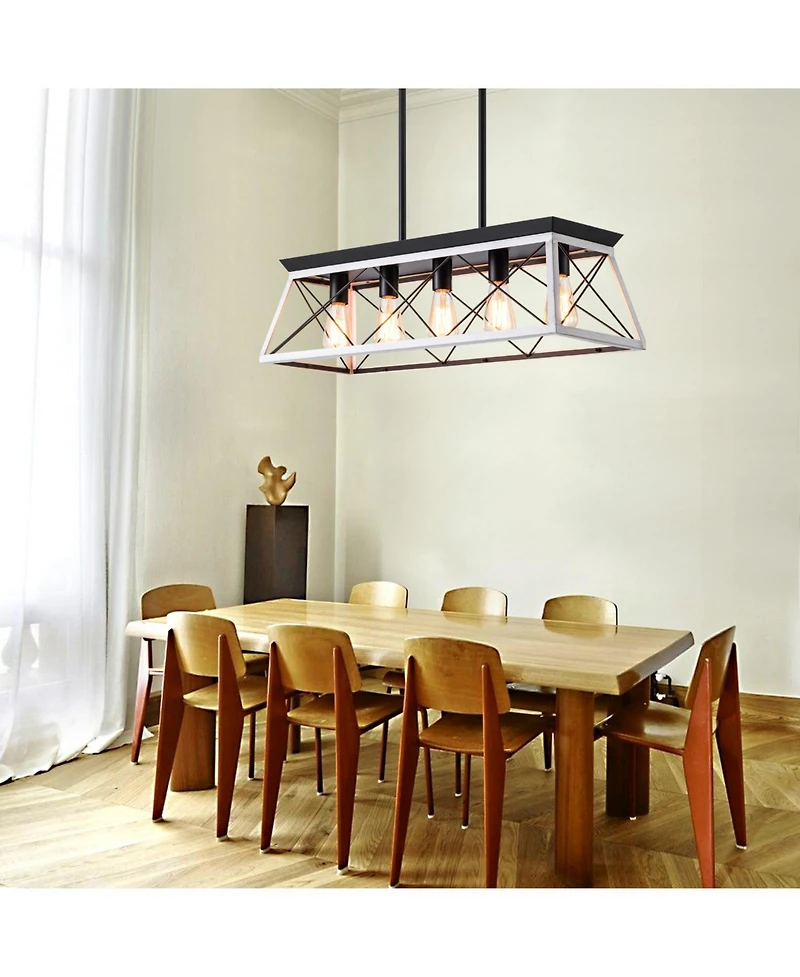 Midola 32" Industrial 5-Light Pendant Chandelier, Modern Metal Cage Design, Adjustable Hanging Light for Dining Room, Kitchen, Living Room