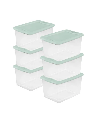 Sterilite 6 Pack 64 Qt Latching Box, Plastic Storage Bin with Lid, Mindful Mint