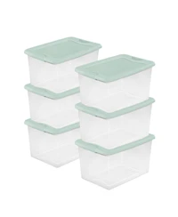 Sterilite 6 Pack 64 Qt Latching Box, Plastic Storage Bin with Lid, Mindful Mint