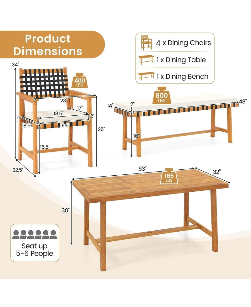 Sugift 6-Piece Farmhouse Acacia Wood Patio Dining Furniture Set