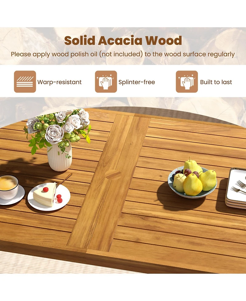Sugift 3-Piece Acacia Wood and Metal Patio Dining Table Set