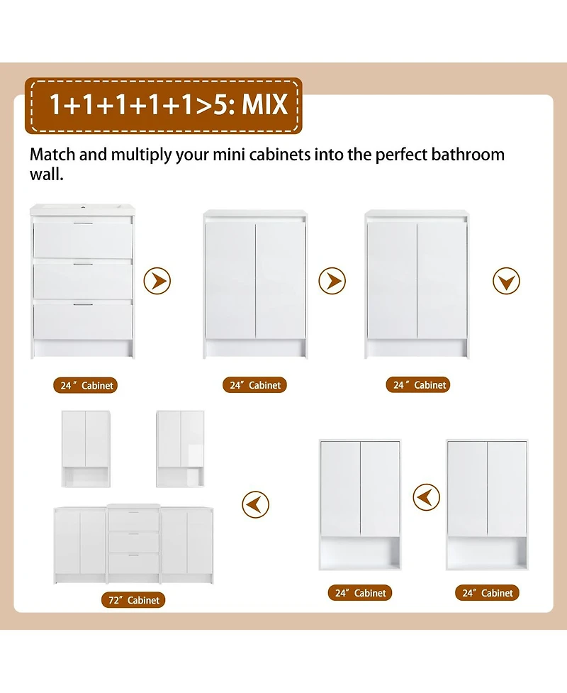 Sillysis 71 Inch Freestanding Bathroom Vanity with Resin Sink, Modern Storage Cabinets, Wall Cabinets, Soft Close Drawers
