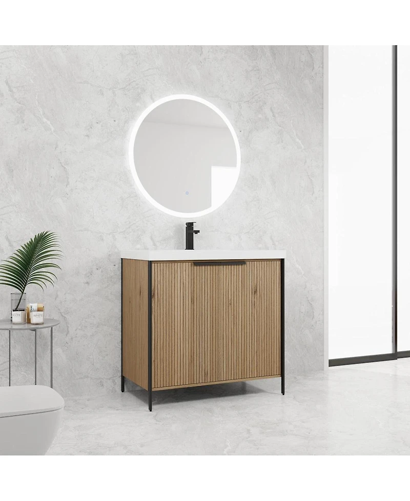 Sillysis Modern Freestanding Bathroom Vanity with Resin Sink, Soft Close Door, Adjustable Shelf, Plywood Cabinet