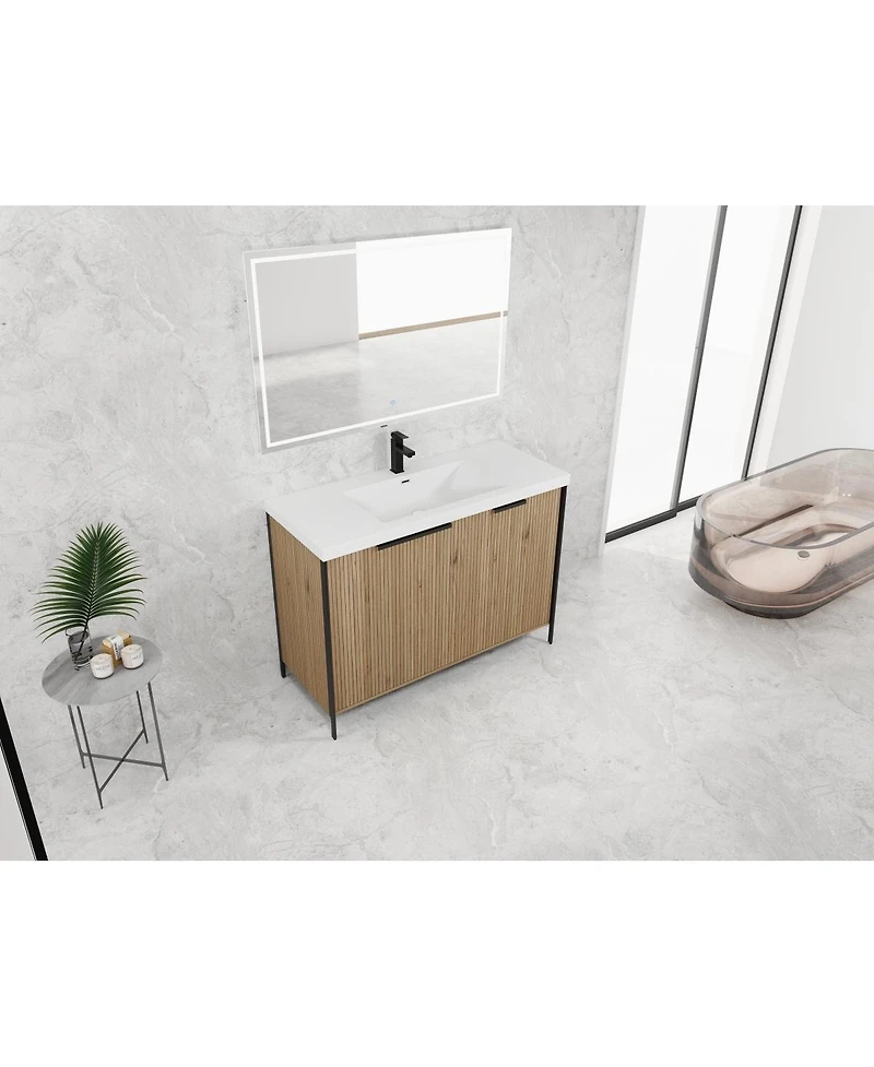 Sillysis Modern Freestanding Bathroom Vanity with Resin Sink, Soft Close Door, Adjustable Shelf, Plywood Cabinet, 24/30/35/47 Inch Sizes