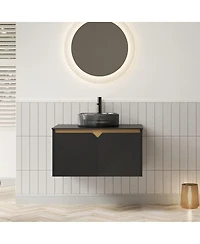 Sillysis Wall Mounted Bathroom Vanity with Glass Basin, Sintered Stone Top, Soft Close Door