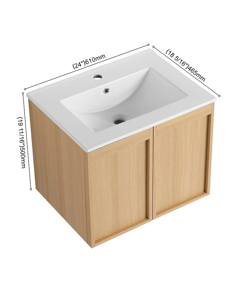 Sillysis Modern Wall Mounted Bathroom Vanity with Ceramic Sink, Soft Close Doors