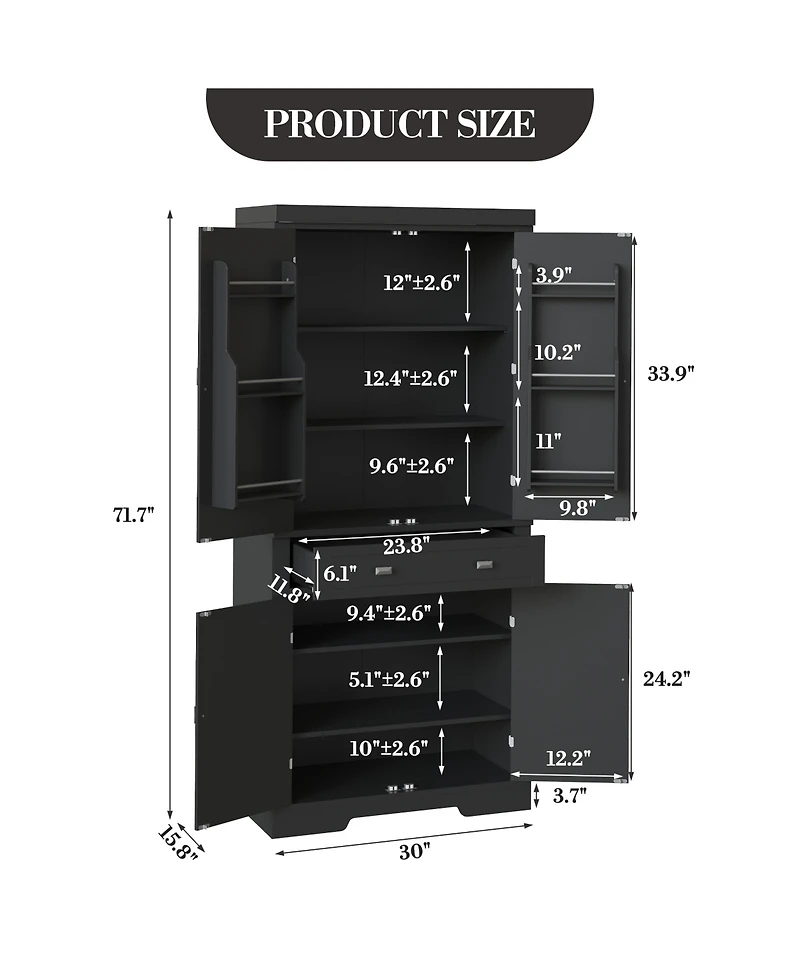 homfan Modern Farmhouse Freestanding Pantry Cabinet, Engineered Wood Kitchen Storage Cupboard with Adjustable Shelves and Anti-Tip Design