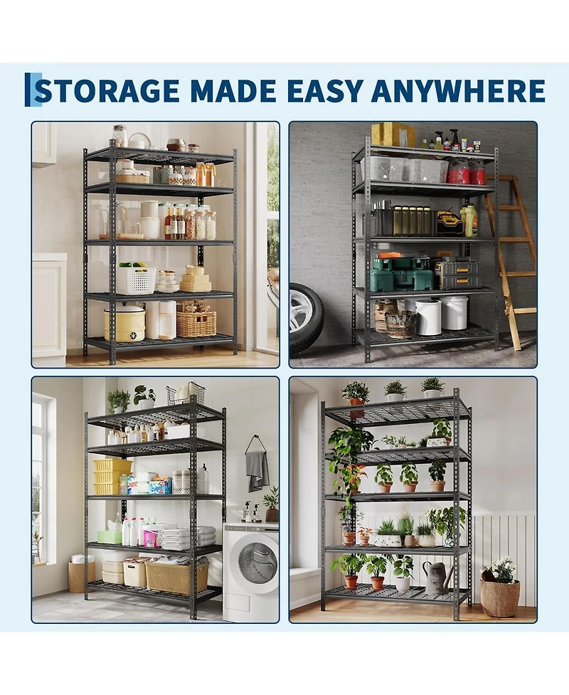 homfan Set of 4 Storage Shelves, 72 Inch Heavy Duty Metal Shelving Unit with Adjustable Shelves for Basement, Warehouse, Pantry, Closet, Kitchen