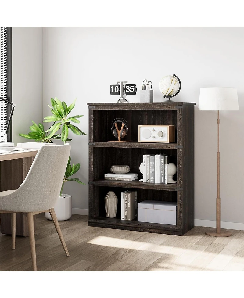 homfan 40 Inch 3-Tier Farmhouse Open Bookshelf Wooden Display and Storage Bookcase for Living Room and Bedroom