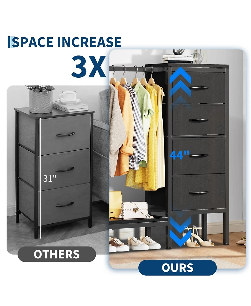 homfan Heavy Duty 4-Drawer Fabric Dresser with Hanging Rail - Multi-Functional Storage Organizer Shelf Metal Frame, Anti-Tip Safety