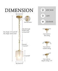 Midola Modern Pendant Light with Frosted Glass Shade, Adjustable Height, Compatible with Flat/Vaulted/Curved Ceilings, E26 Base (Max 60W) for Home