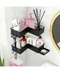 Midola 2-Pack Drill-Free Adhesive Corner Shower Caddy Organizer with Soap Holder and 4 Hooks for Bathroom