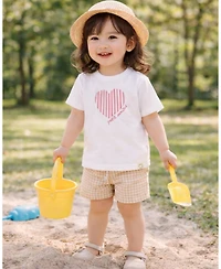 MeMoi Toddler Girls Heart-Themed Cotton-Rich 3/4-Sleeve T Shirt