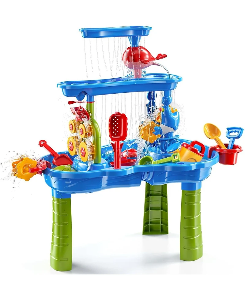 Gnuadz 3-Tier Sand Water Table Outdoor Sensory Playset Beach Accessories Waterfall Kids Activity