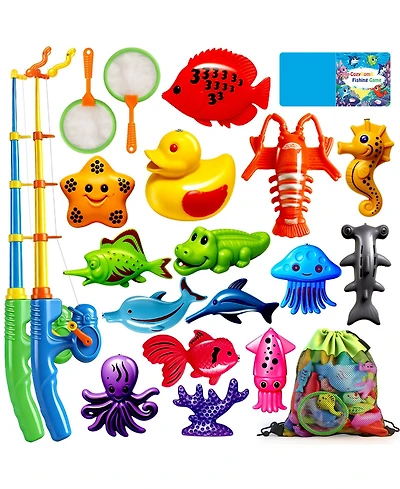 Gnuadz 15 Fishes Fishing Game Set Water Table Bath Toy Outdoor Pool Party Rod Net Floating Fish Kids Birthday Gift
